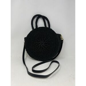 Clare V. Womens Woven Unlined Adjustable Circular‎ Shoulder Bag Black